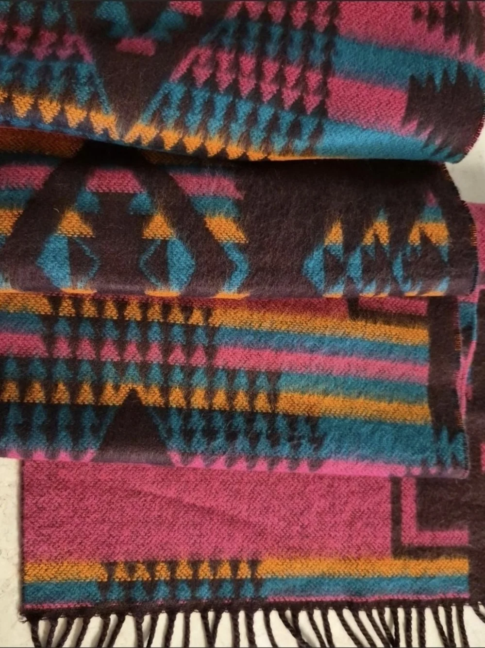 100% Cashmere Women's Brown & Pink Scarf - Made in Germany